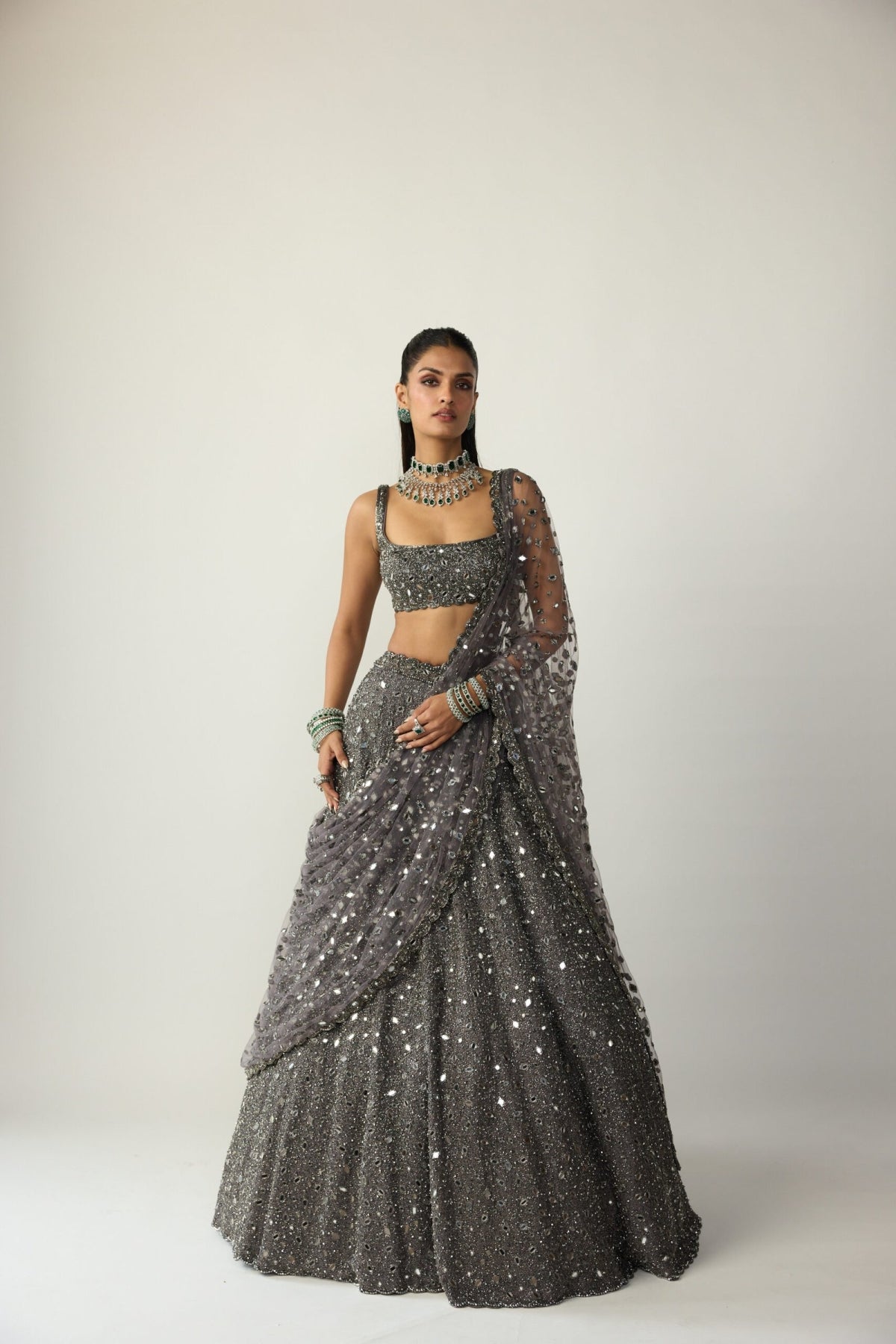 Metallic Grey Lehenga Set - Vvani