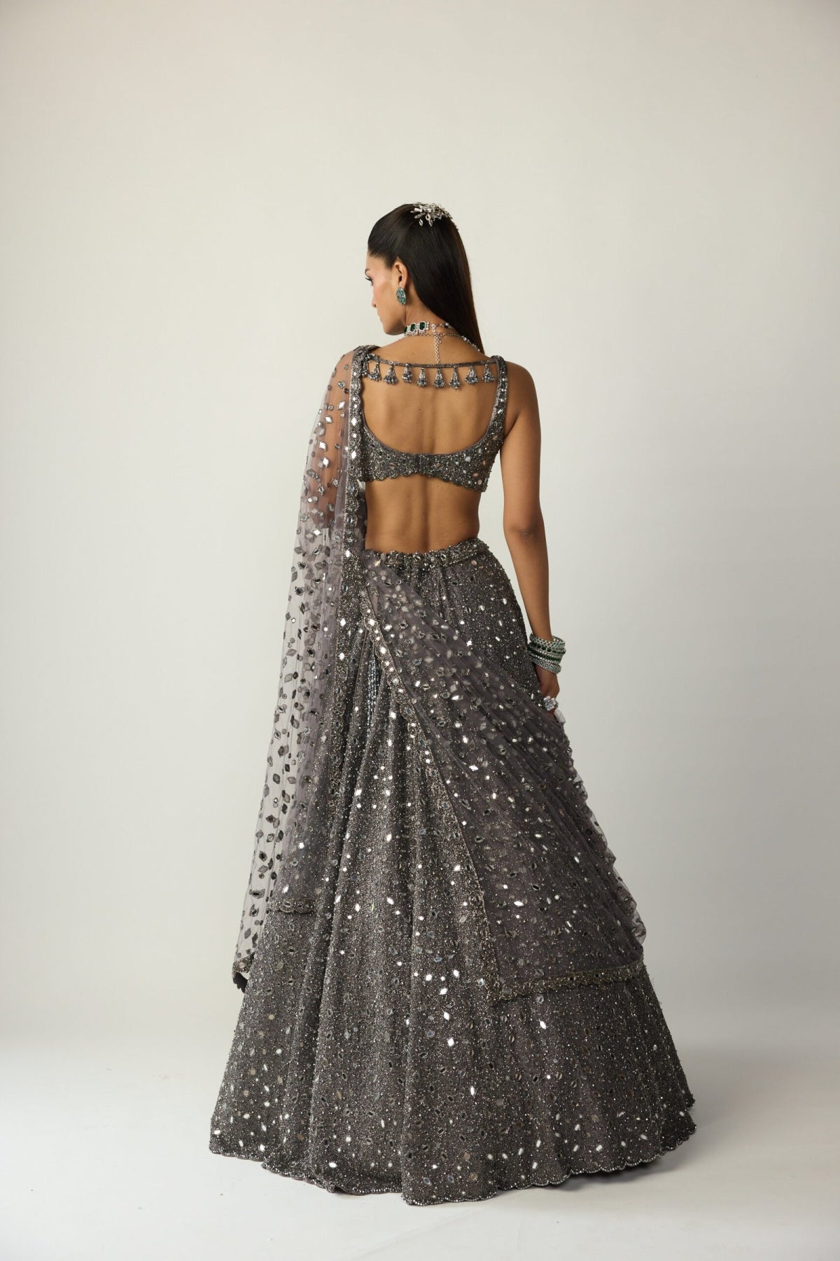 Metallic Grey Lehenga Set - Vvani