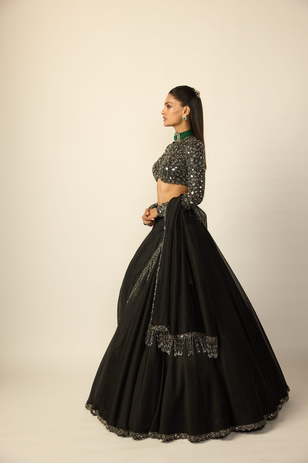 Black Tassel Dupatta Lehenga Set - Vvani