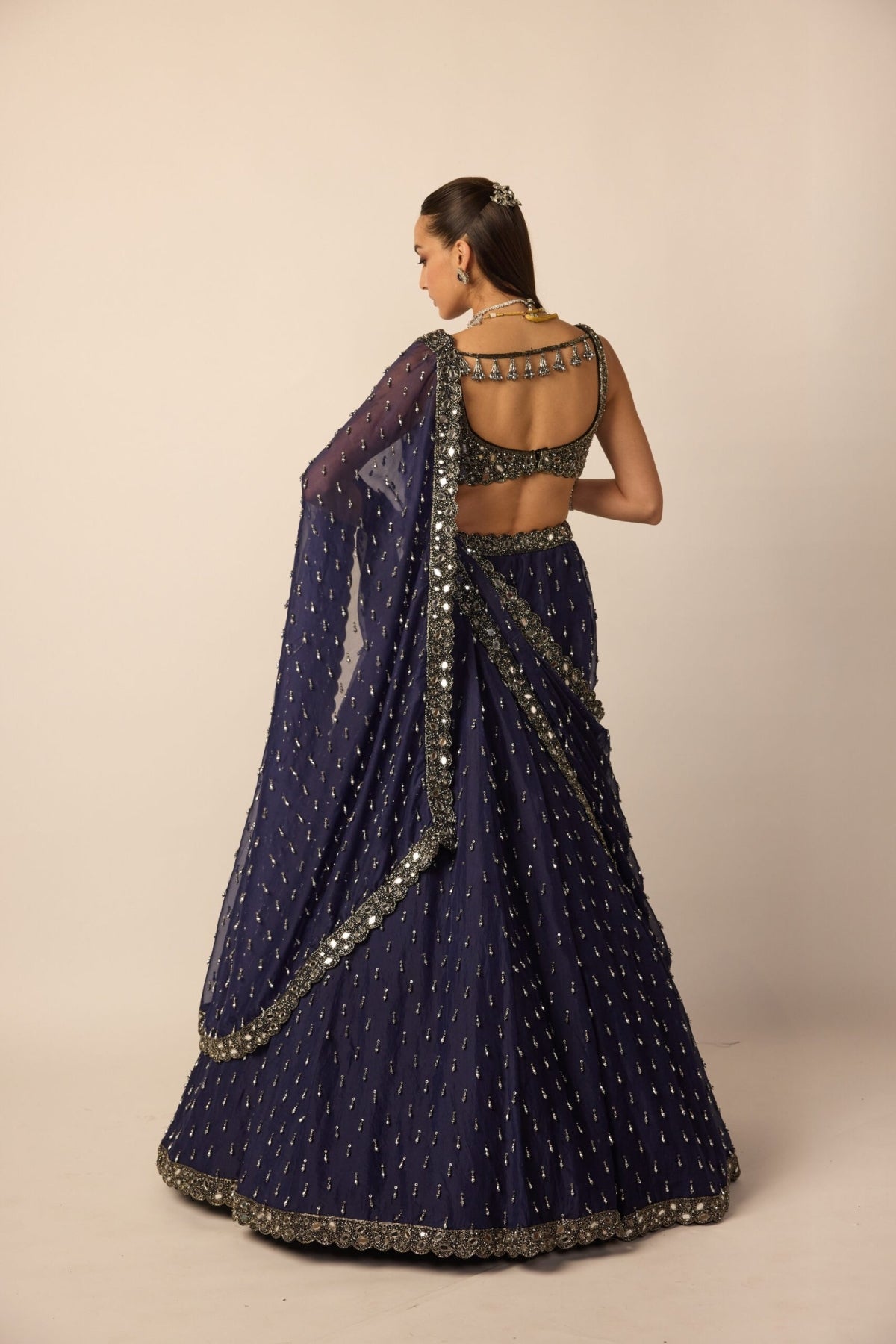 Deep Blue Single Drop Lehenga Set - Vvani