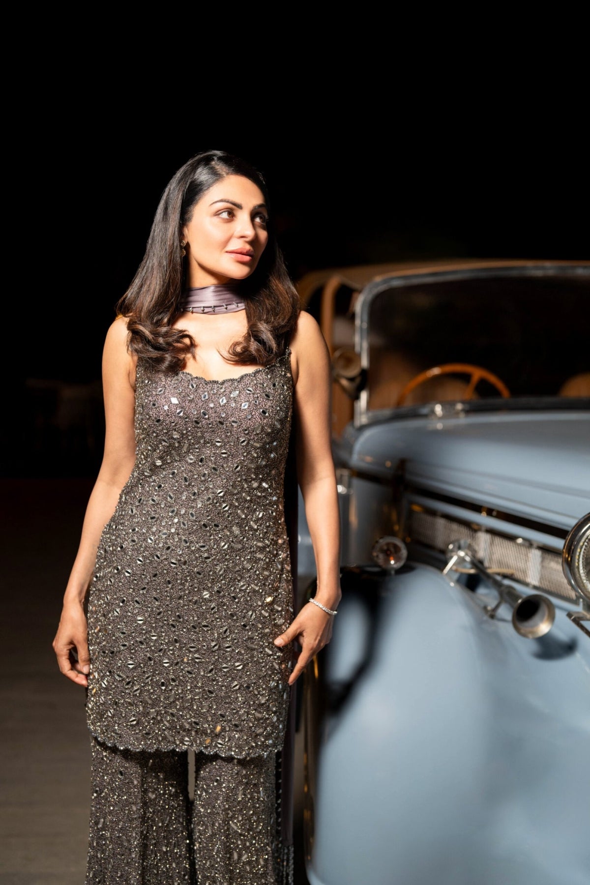 NEERU BAJWA IN Metallic Grey Sharara With Kurta Set - Vvani