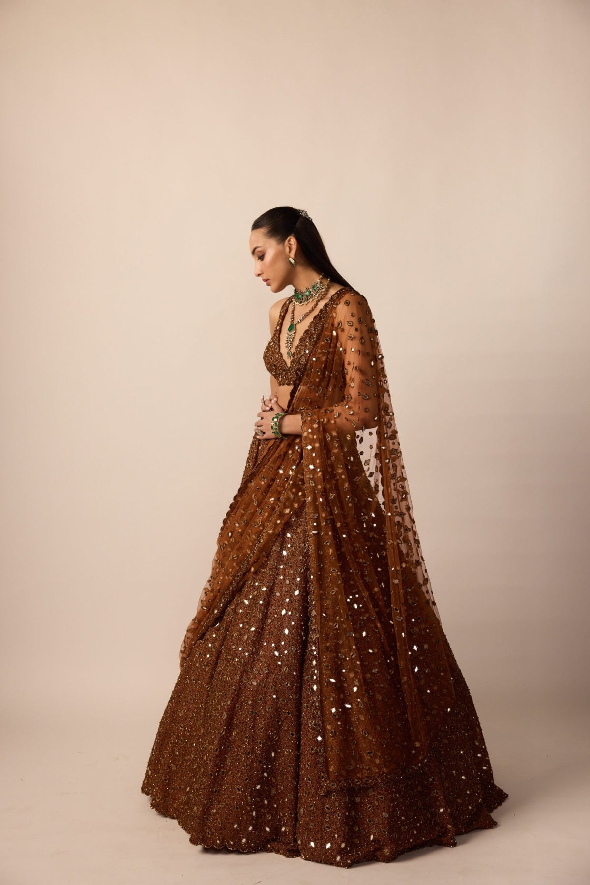 Metallic Copper Lehenga Set - Vvani