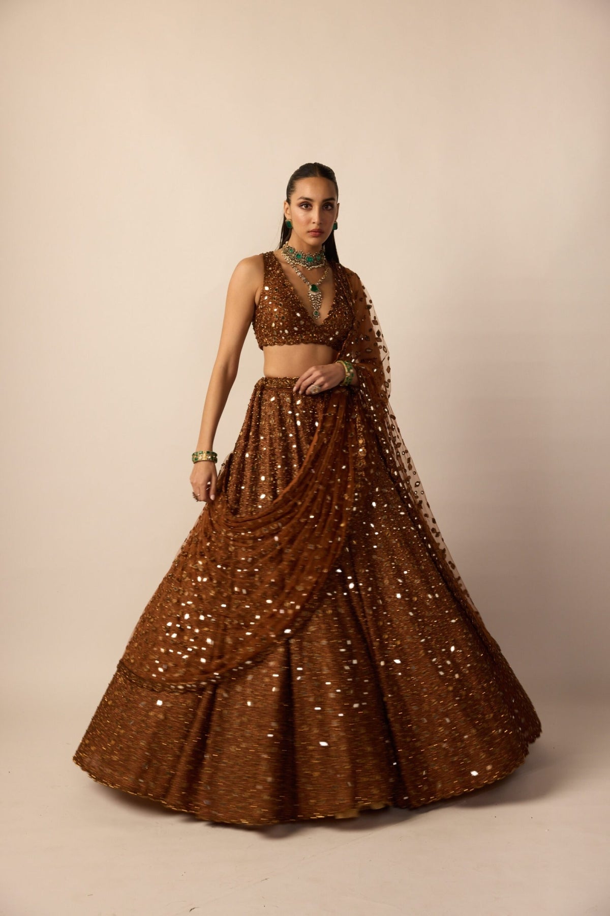 Metallic Copper Lehenga Set - Vvani
