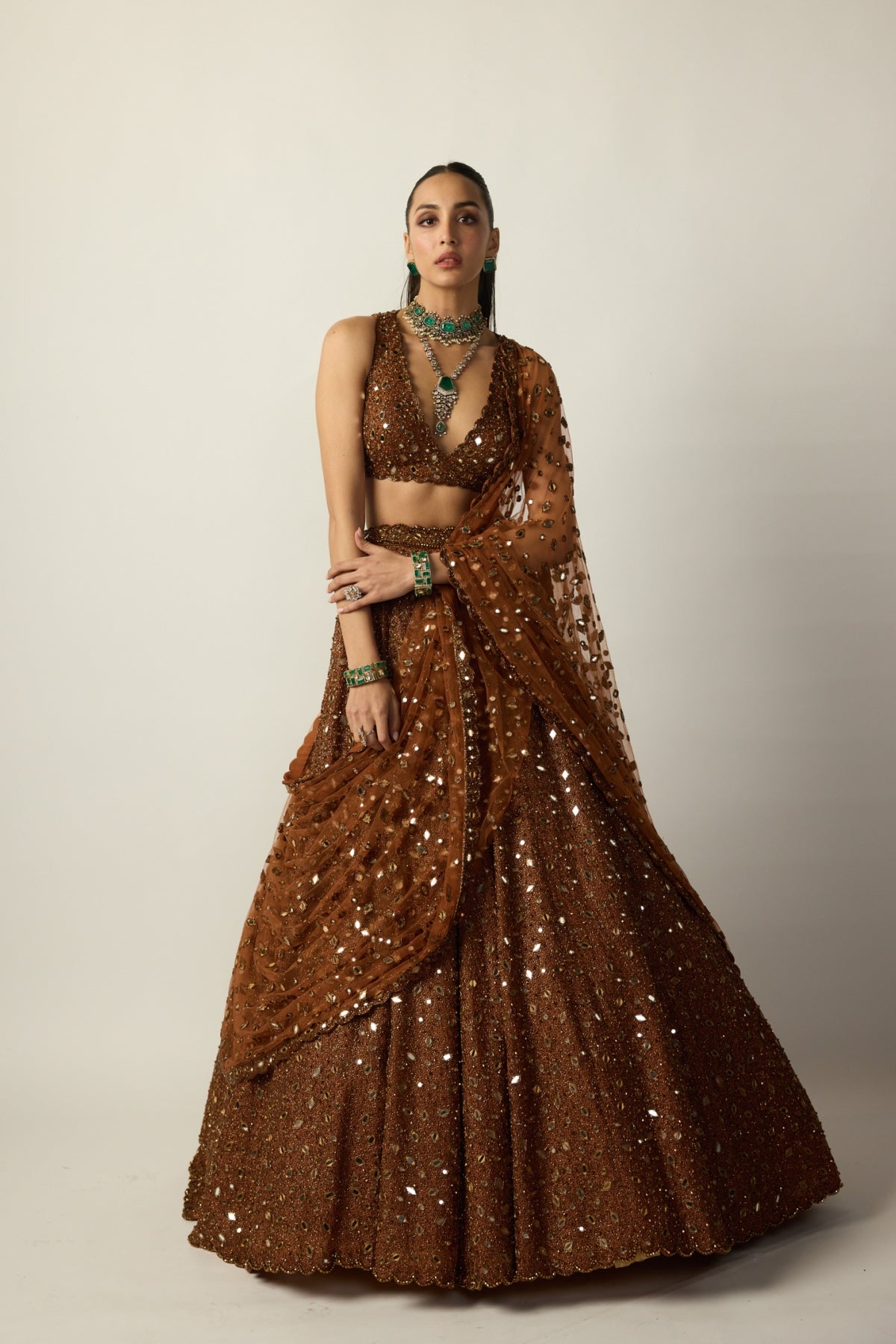 Metallic Copper Lehenga Set - Vvani