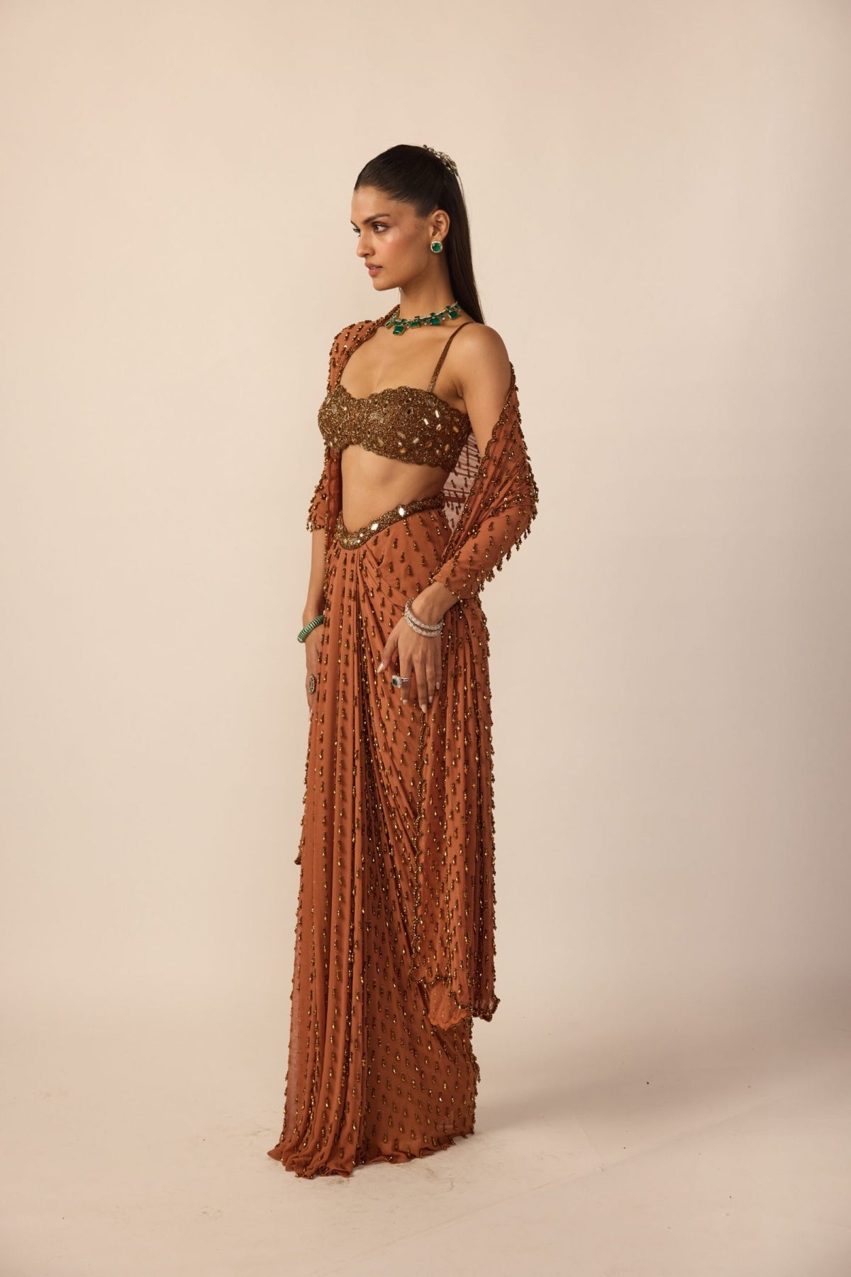 Metallic Copper Single Drop Skirt Set - Vvani