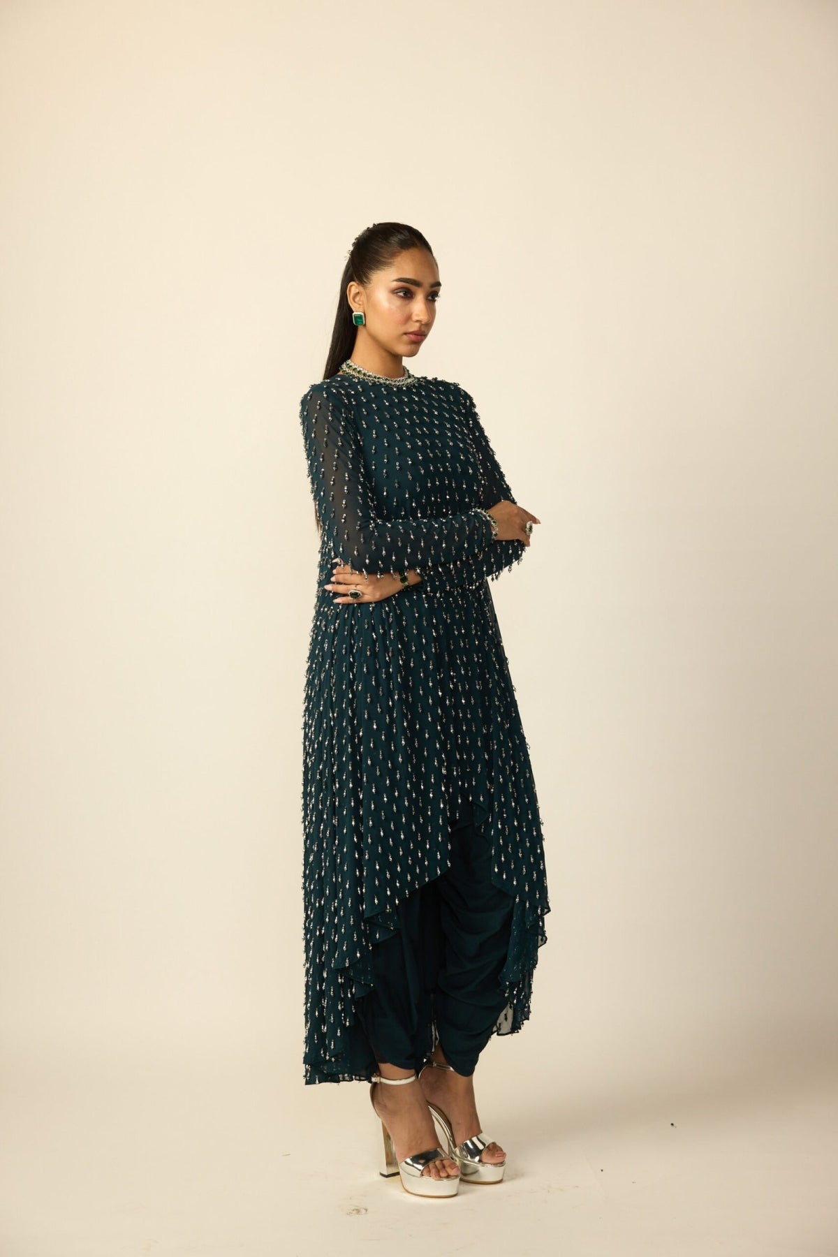 Dark Teal Drop Kurta Set - Vvani