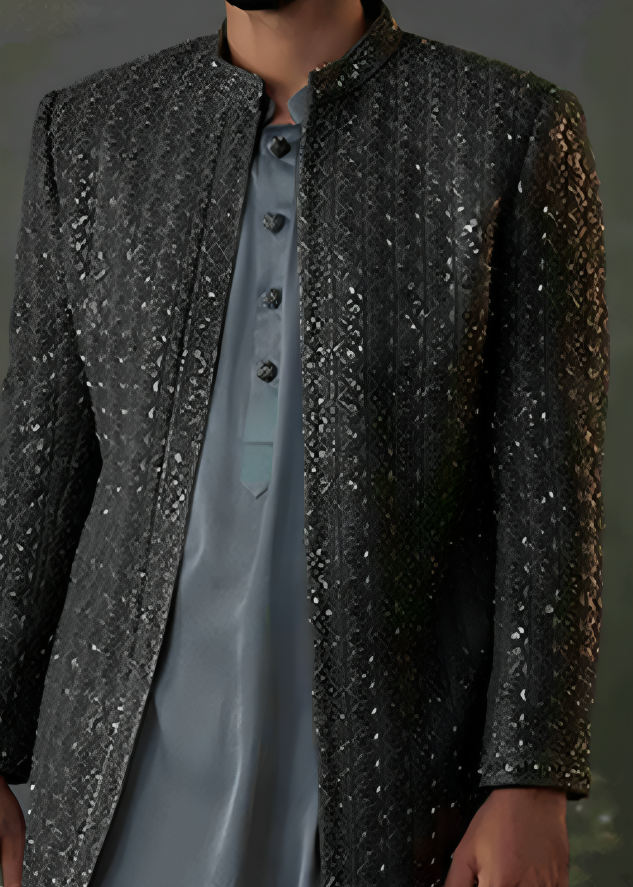 Grey Open Jacket with Kurta and Salwar