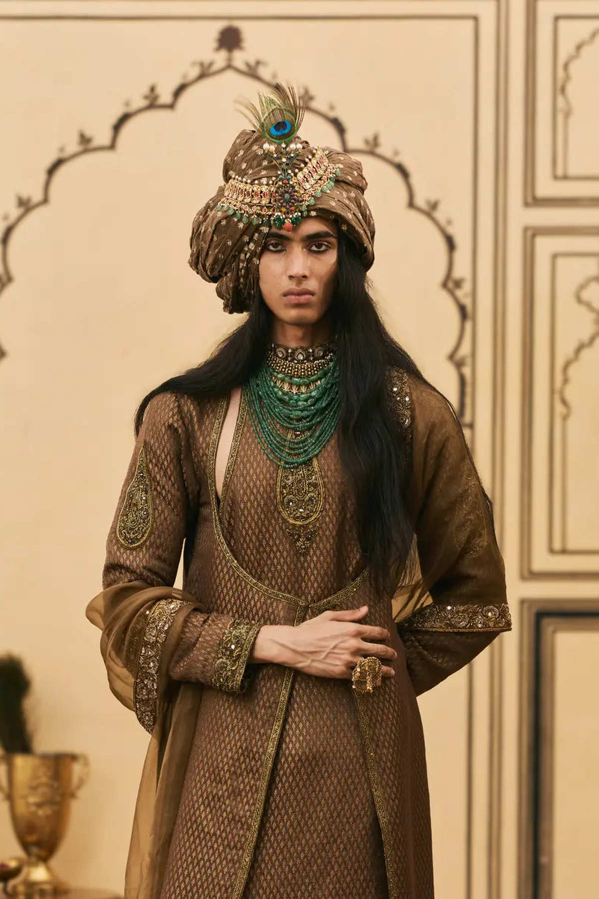 Zaitooni-Bhoora Brocade Angrakha Set