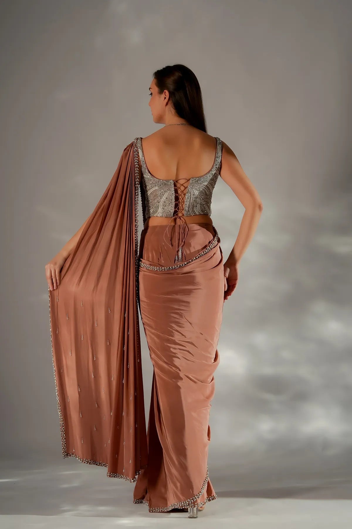 Zarina pearl drape saree - Ready To Ship