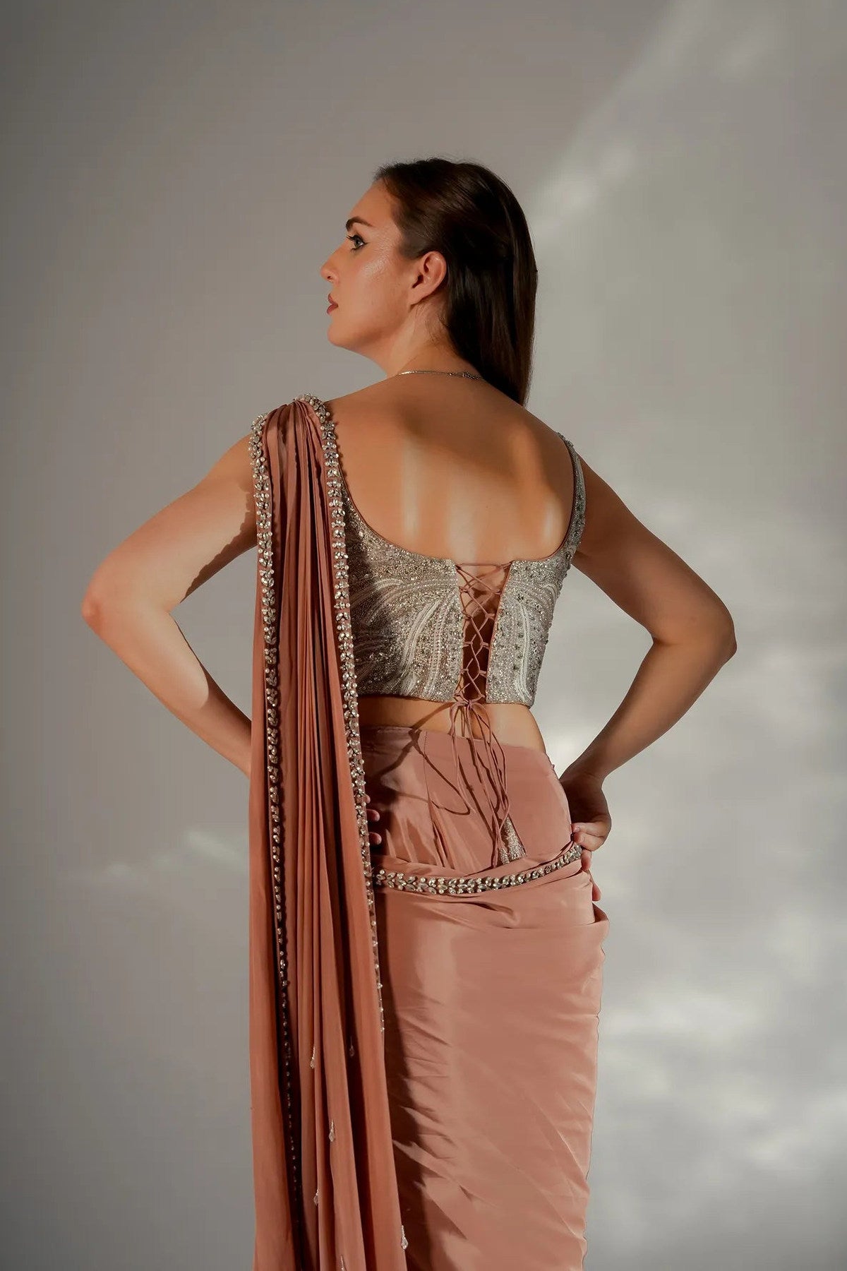 Zarina pearl drape saree - Ready To Ship