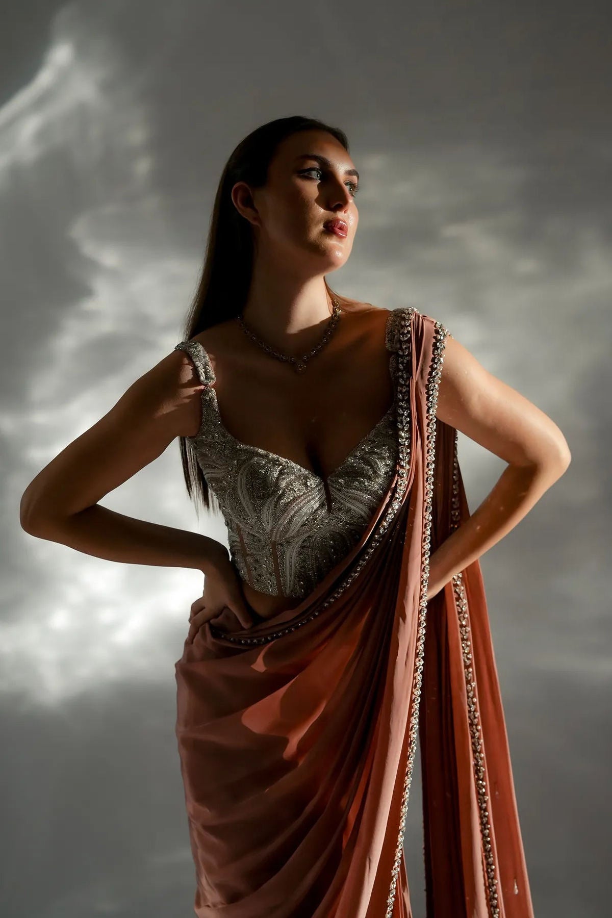 Zarina pearl drape saree - Ready To Ship