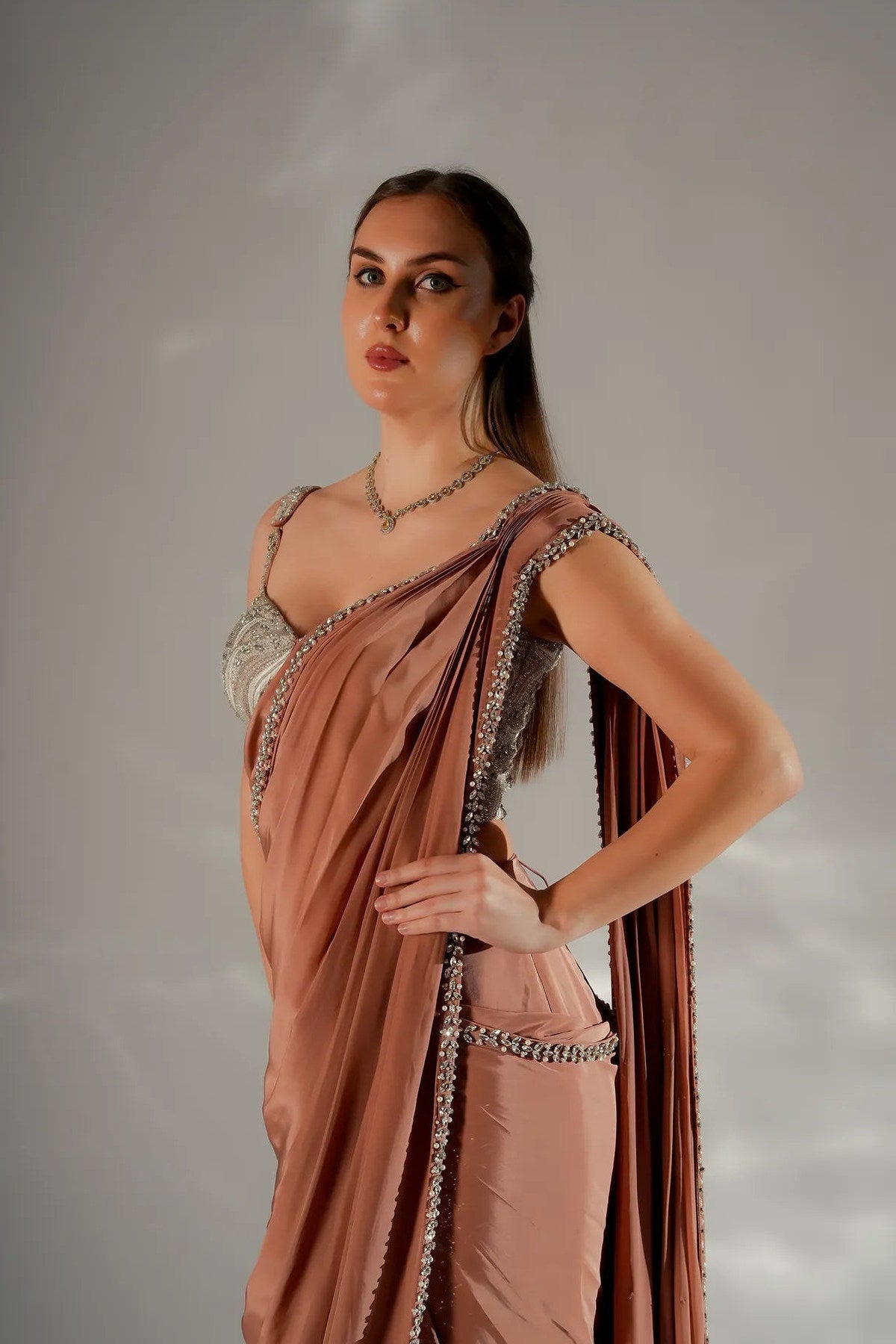 Zarina pearl drape saree - Ready To Ship