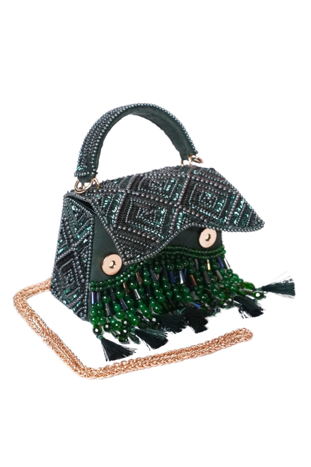 Elara Green Suede Embellished Box Bag