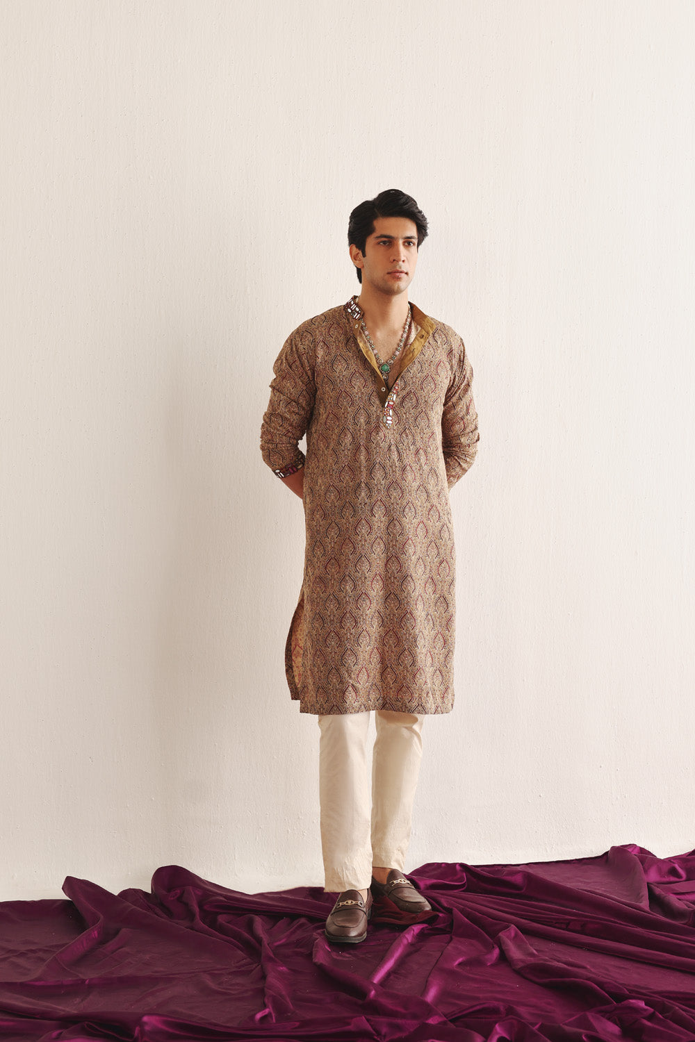 Ajrakh Kantha Work Kurta With Mirrorwork