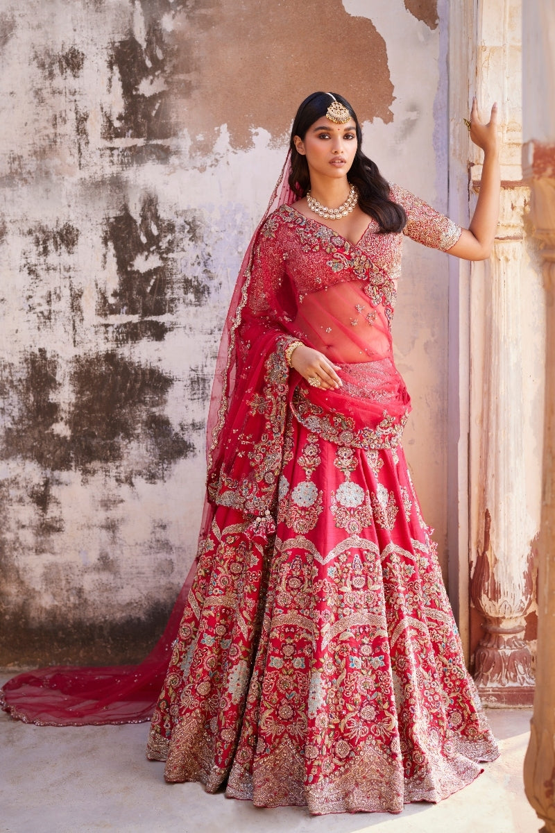 Thalia Red Raw Silk Bridal Lehenga