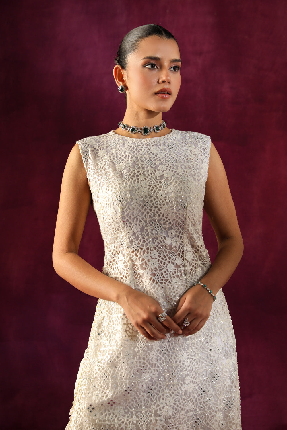 Lace Mirrorwork Side Slits Tunic