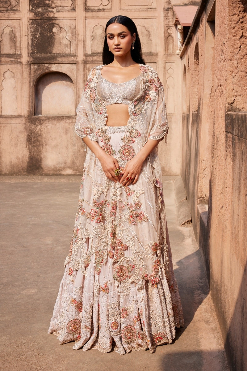 Evadne Off White Chikankari Lehenga