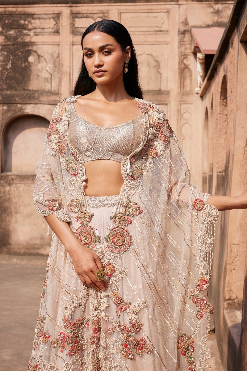 Evadne Off White Chikankari Lehenga