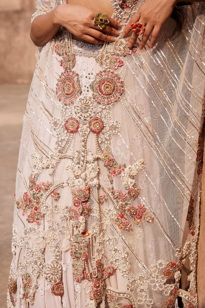 Evadne Off White Chikankari Lehenga