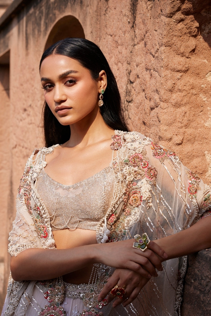 Evadne Off White Chikankari Lehenga