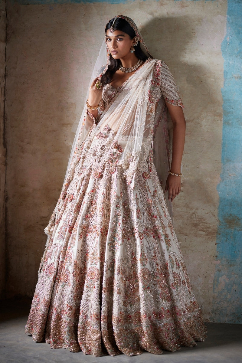 Irene Ivory Raw Silk Bridal Lehenga