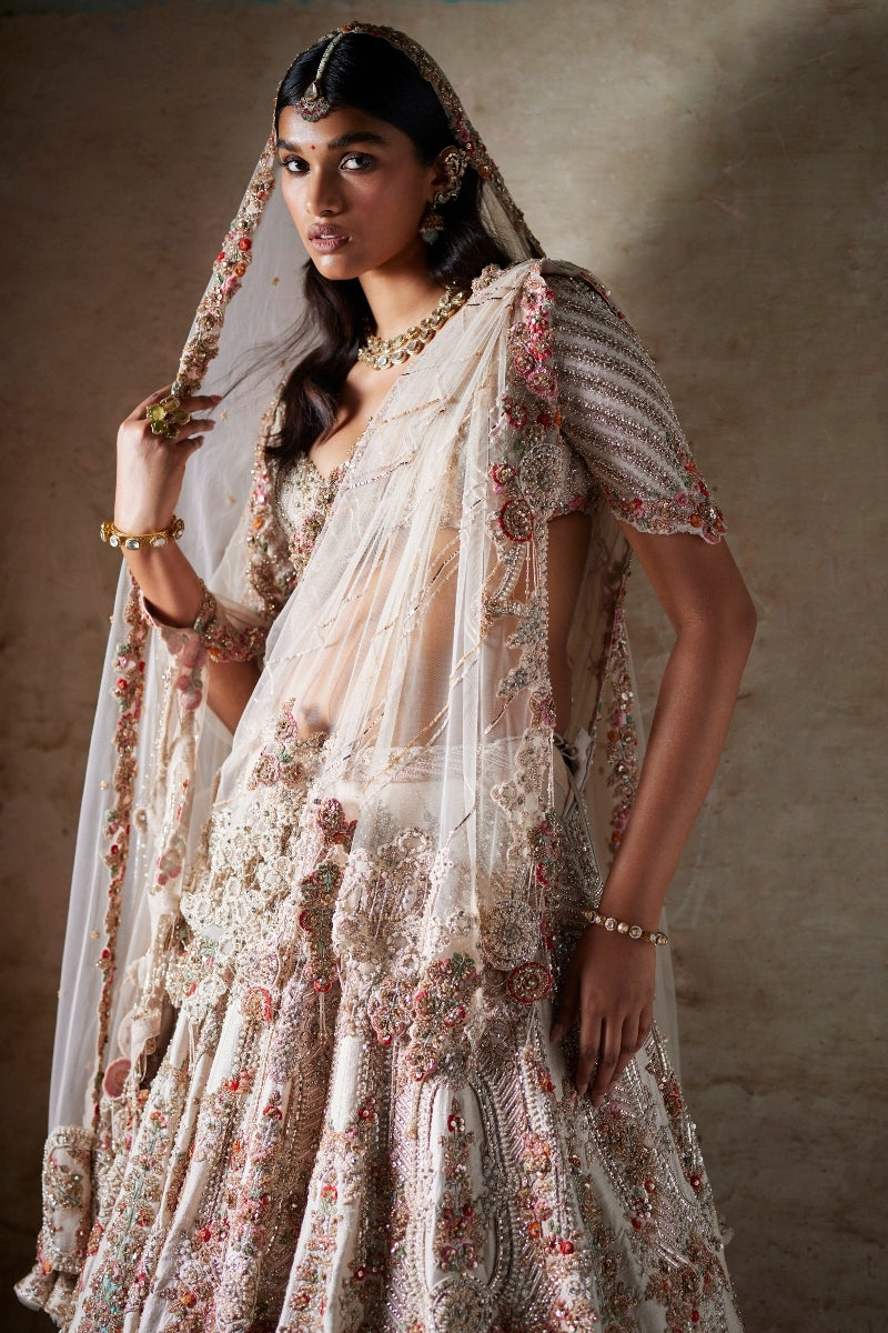 Irene Ivory Raw Silk Bridal Lehenga