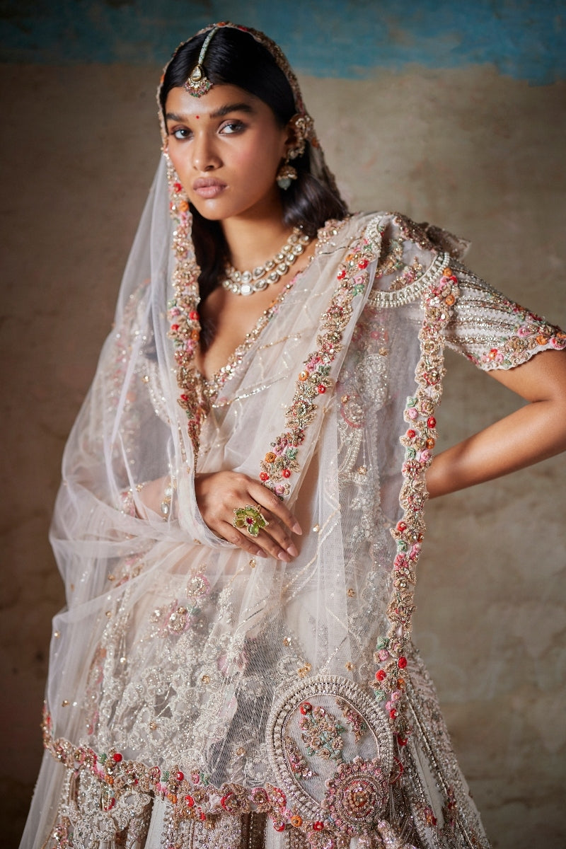 Irene Ivory Raw Silk Bridal Lehenga