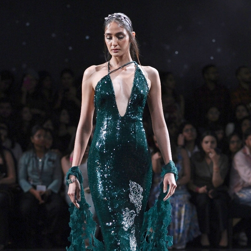 Cleo Green Sequin Sheeted Body Con Gown