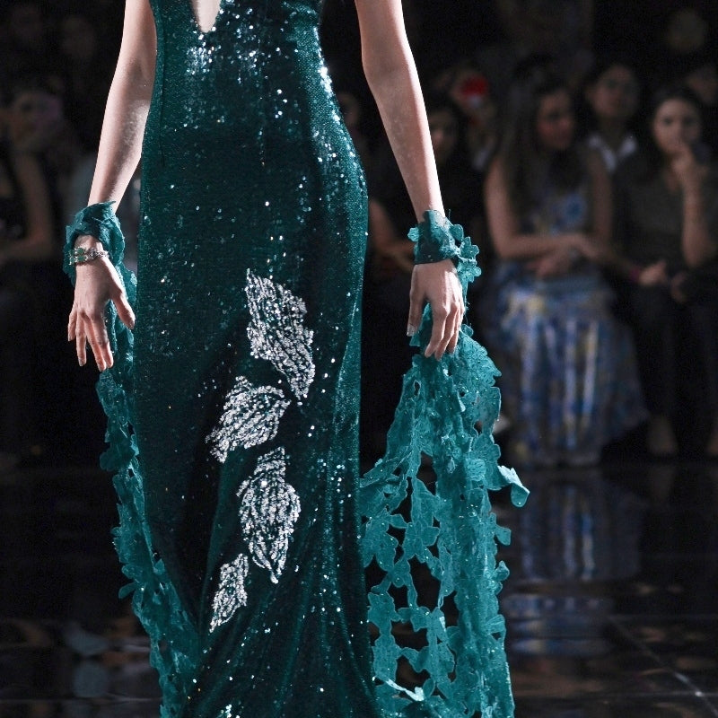 Cleo Green Sequin Sheeted Body Con Gown