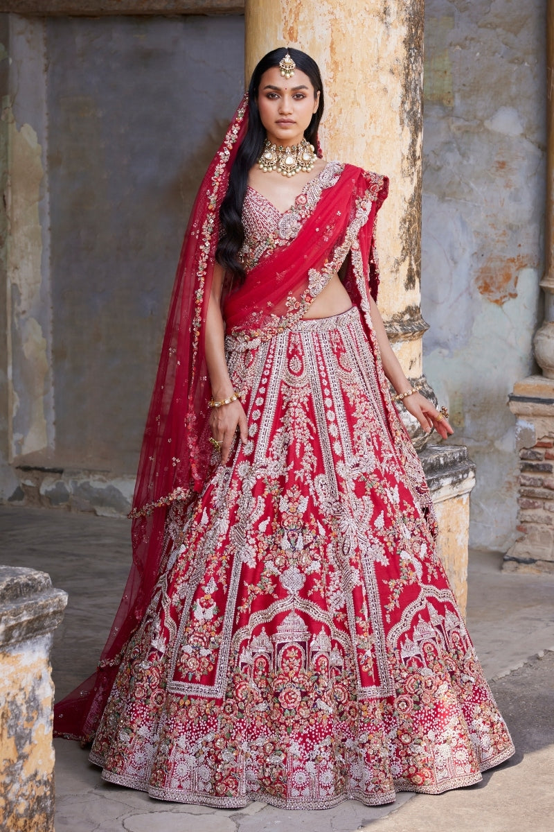 Eleni Maroon Raw Silk Bridal Lehenga