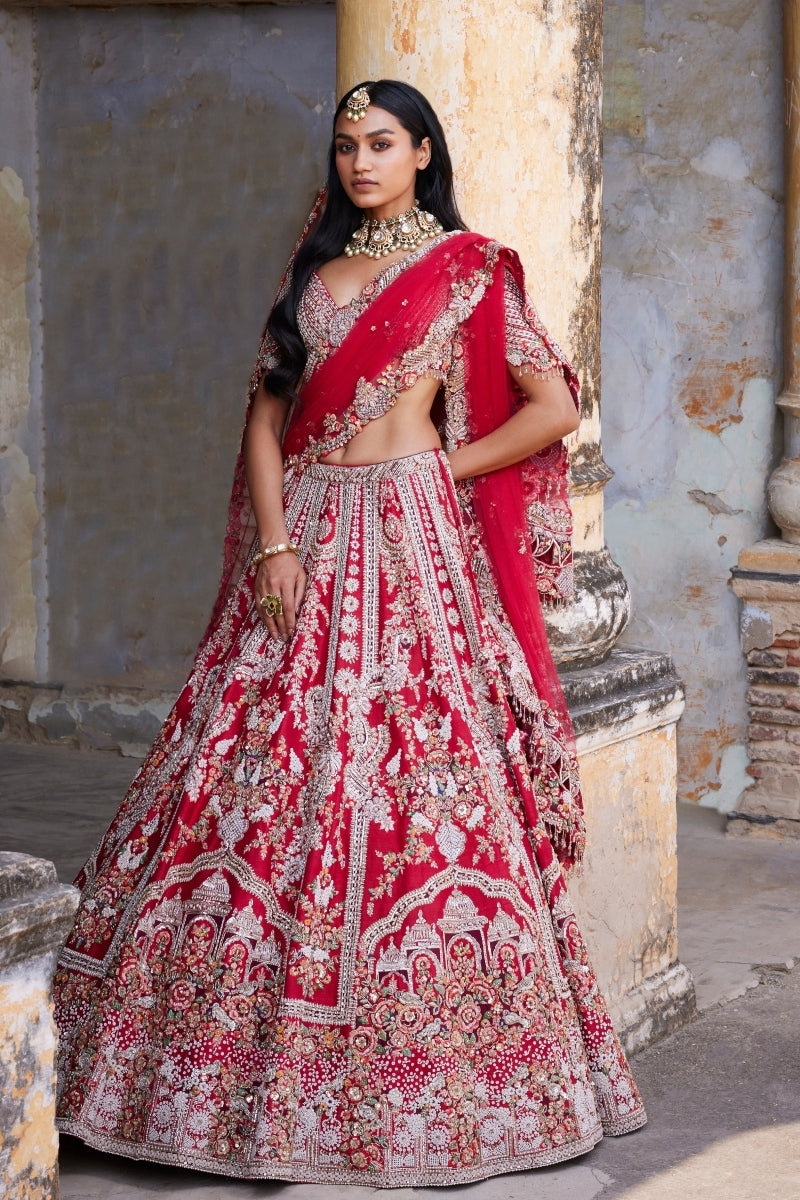 Eleni Maroon Raw Silk Bridal Lehenga