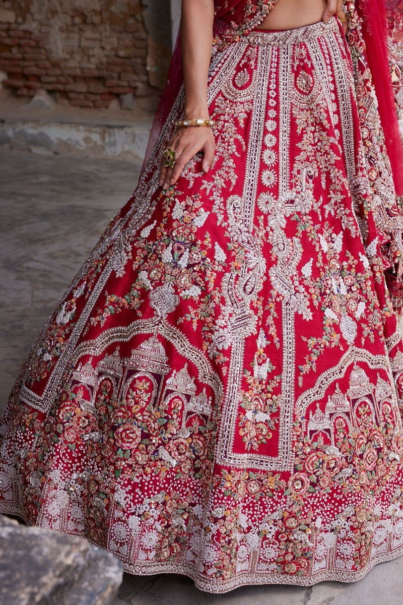 Eleni Maroon Raw Silk Bridal Lehenga