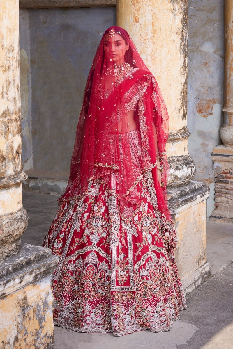 Eleni Maroon Raw Silk Bridal Lehenga