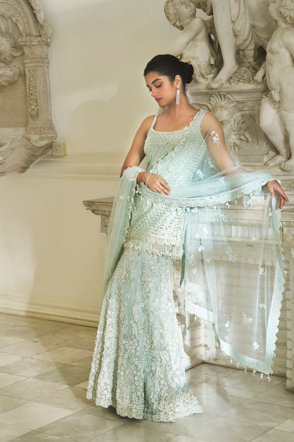 Mint Green Three-Dimensional Sharara Set