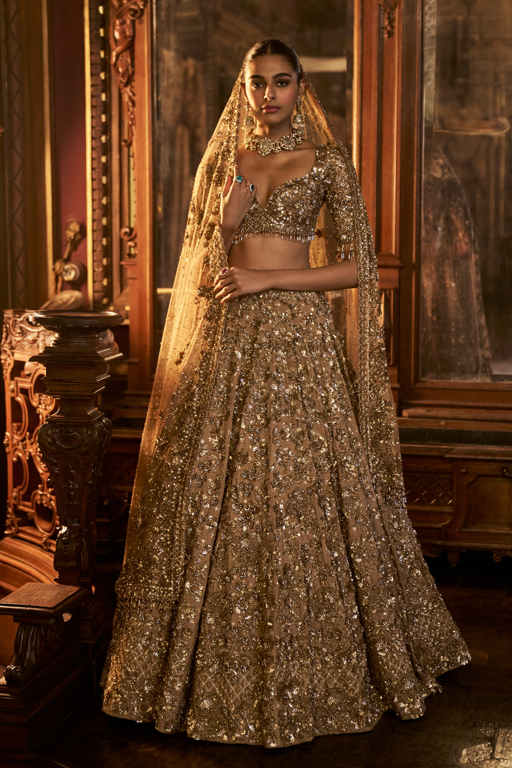 Antique Gold Tissue Lehenga Set