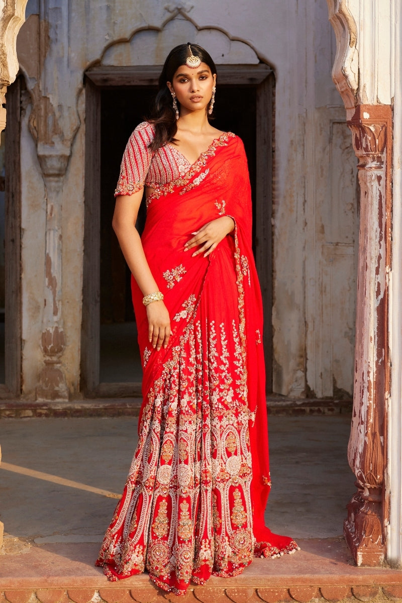 Ida Red Kalidar Bridal Sari