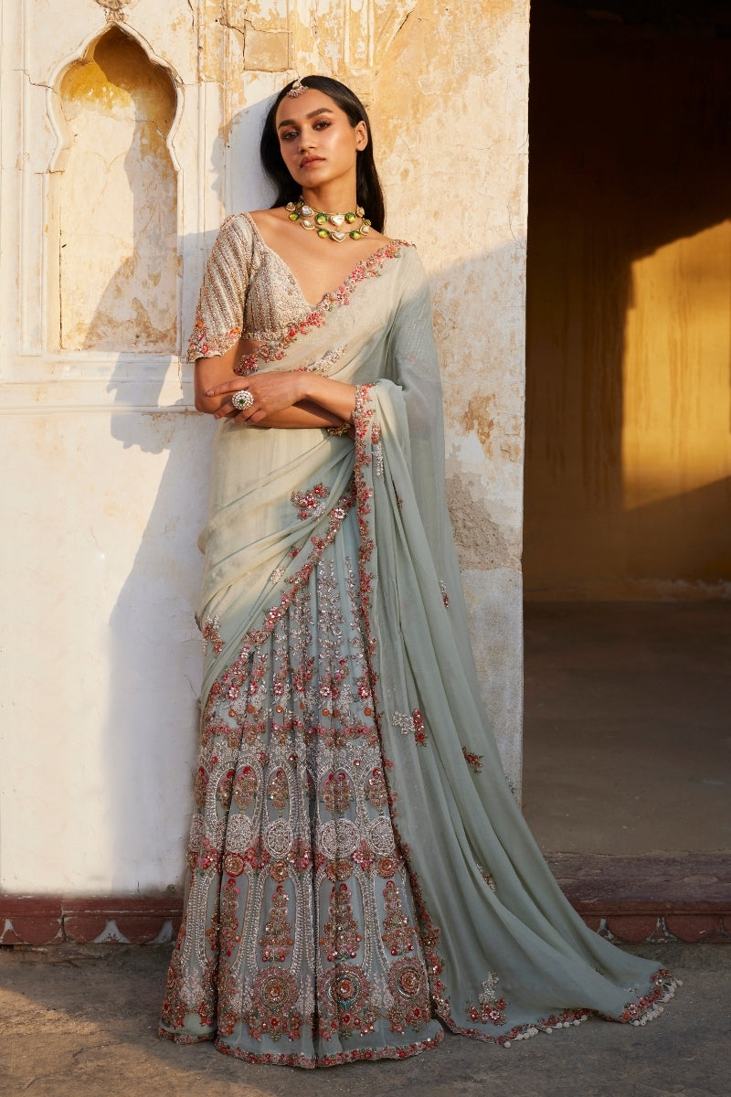 Ida Dusty Mint Kalidar Bridal Sari