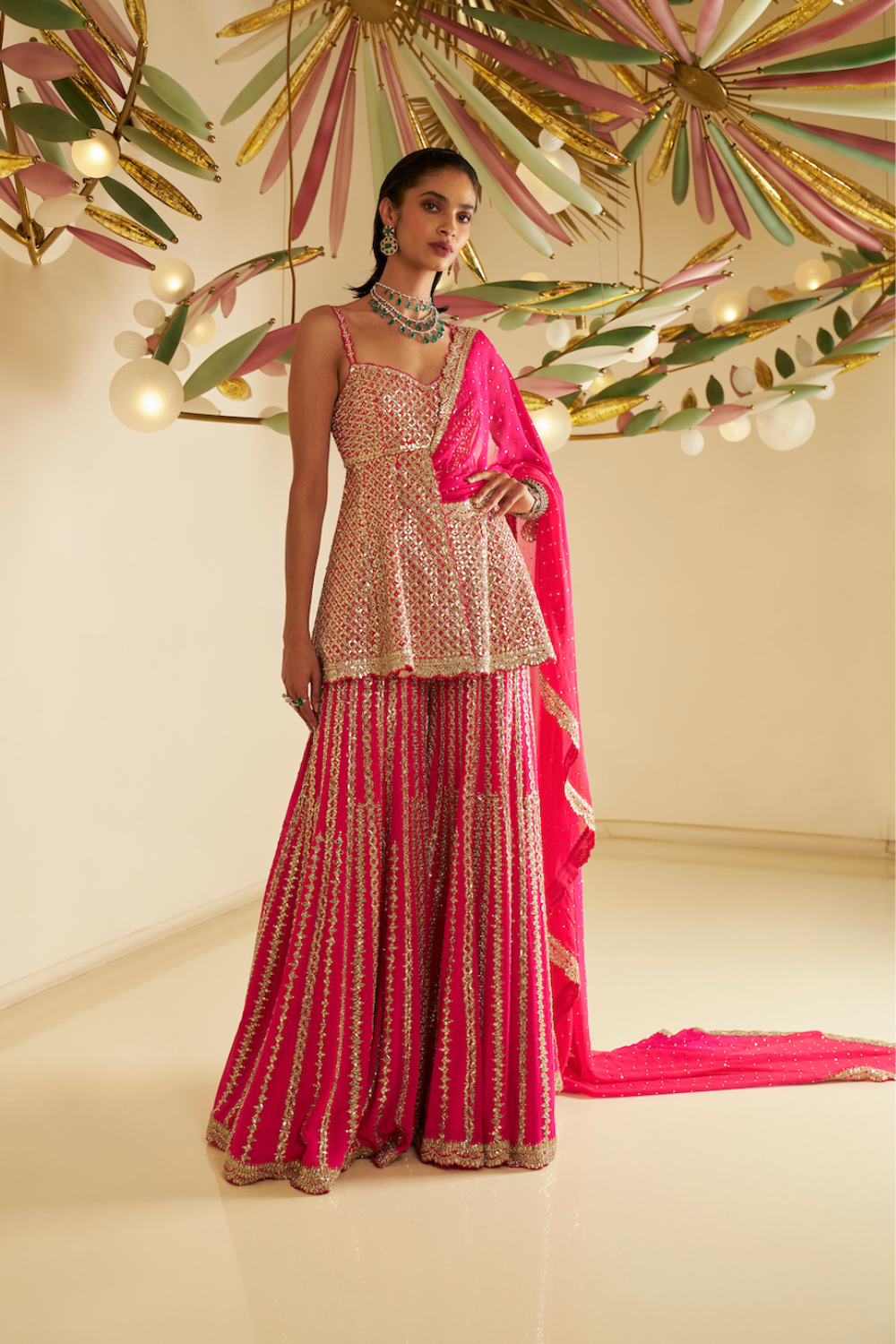 Fuchsia Gota Patti Sharara Set