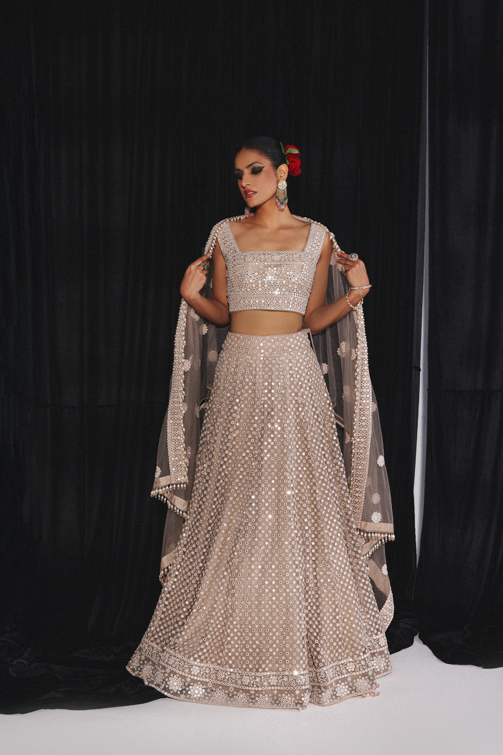 MIRRORWORK AND BEADWORK LEHENGA SET