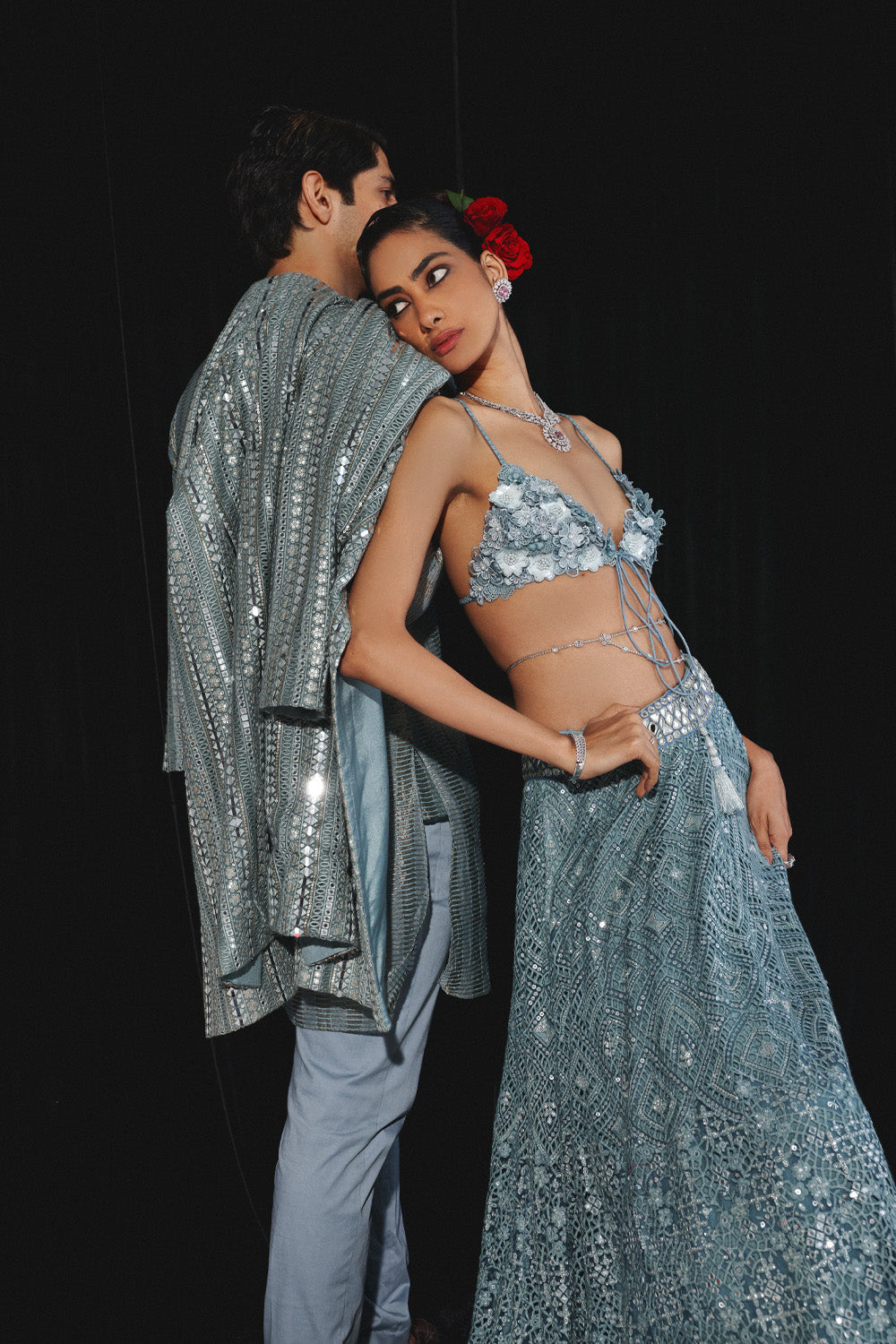 Lace work lehenga Set with Mirror Work