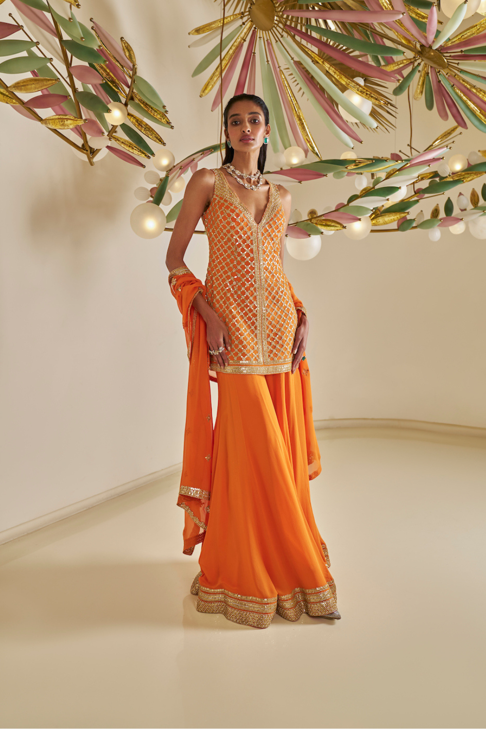 Orange Gota Patti Sharara Set