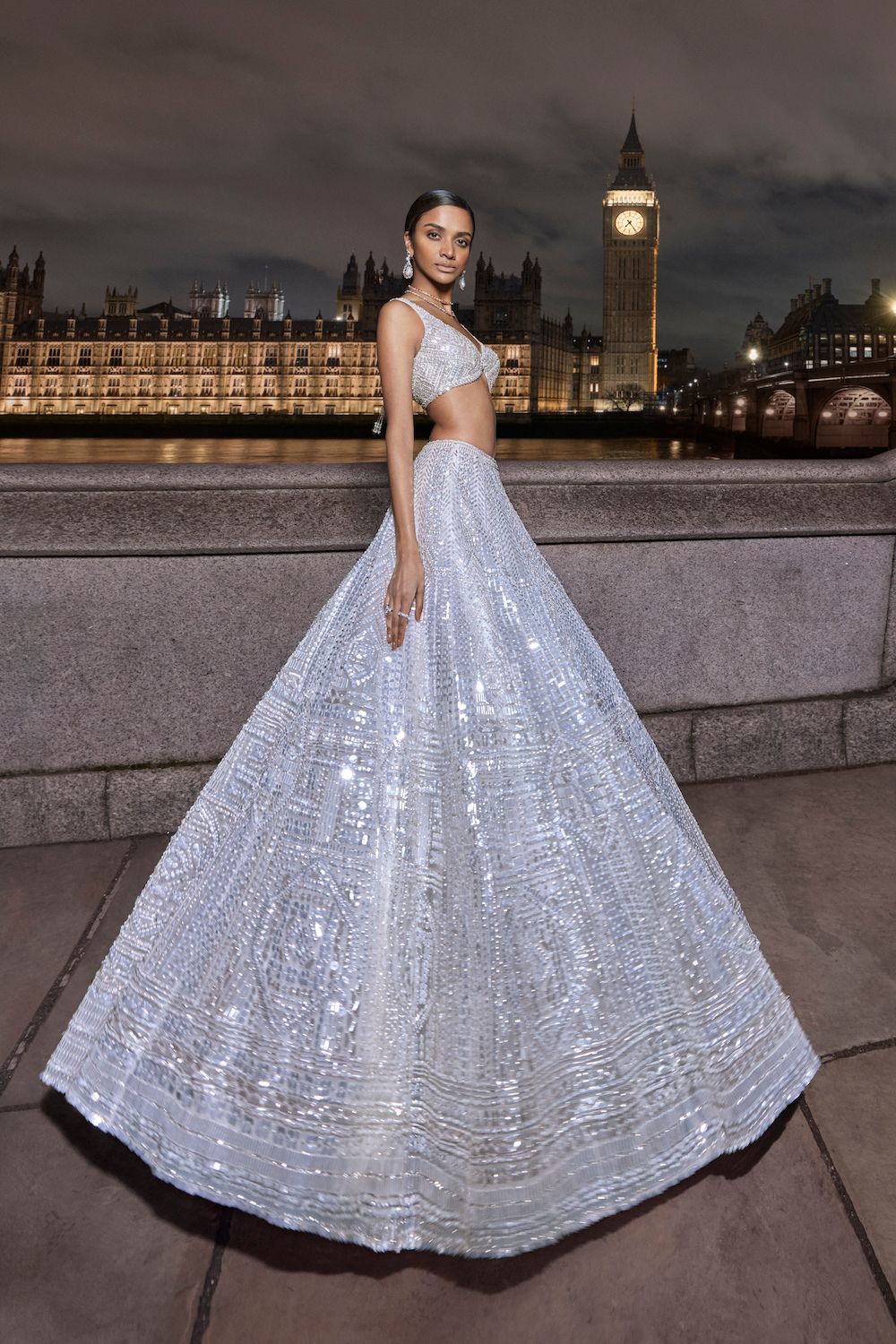 White Sequin Lehenga Set