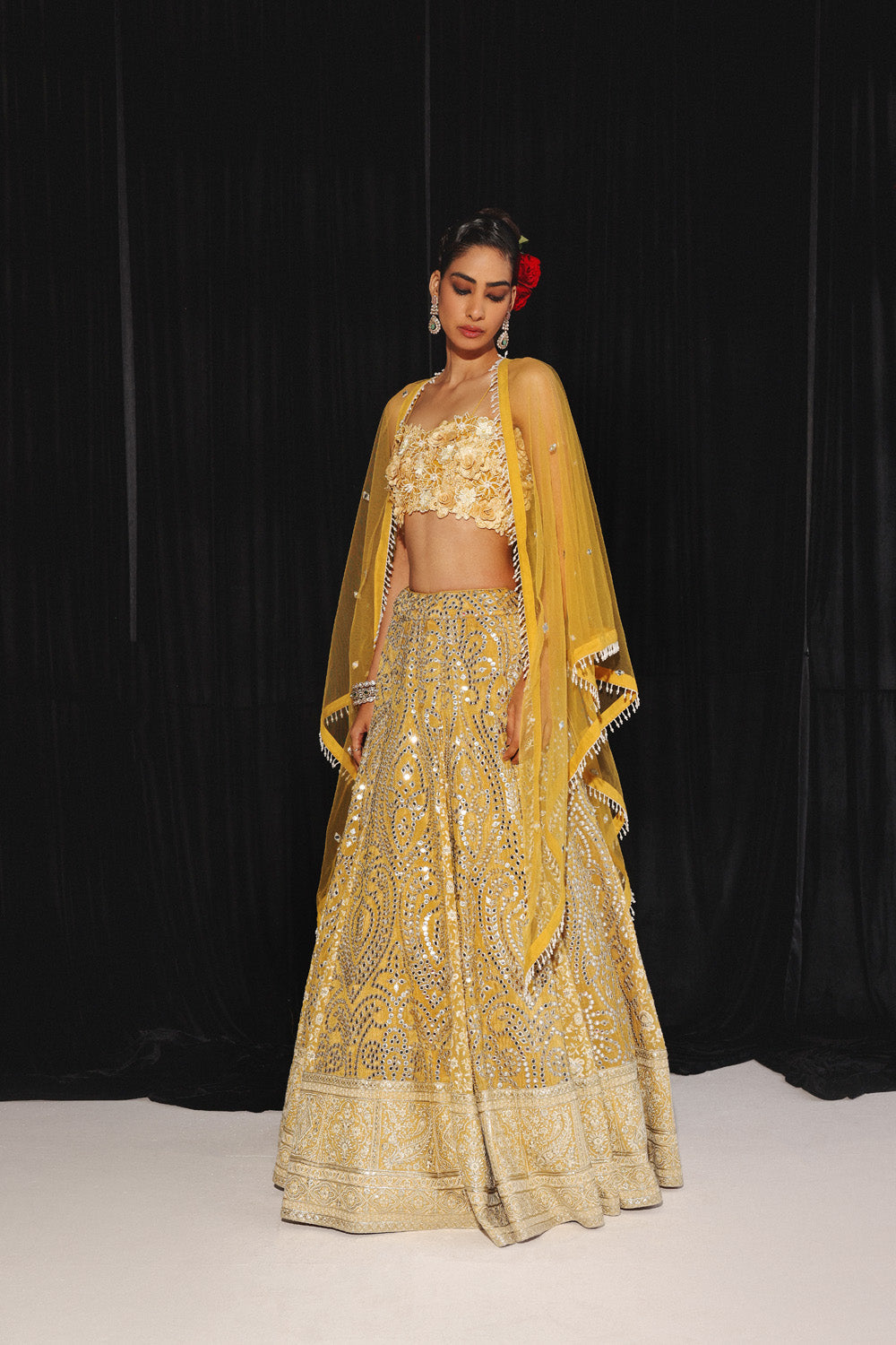 CHIKANKARI MIRRORWORK BOX PLEAT LEHENGA SET