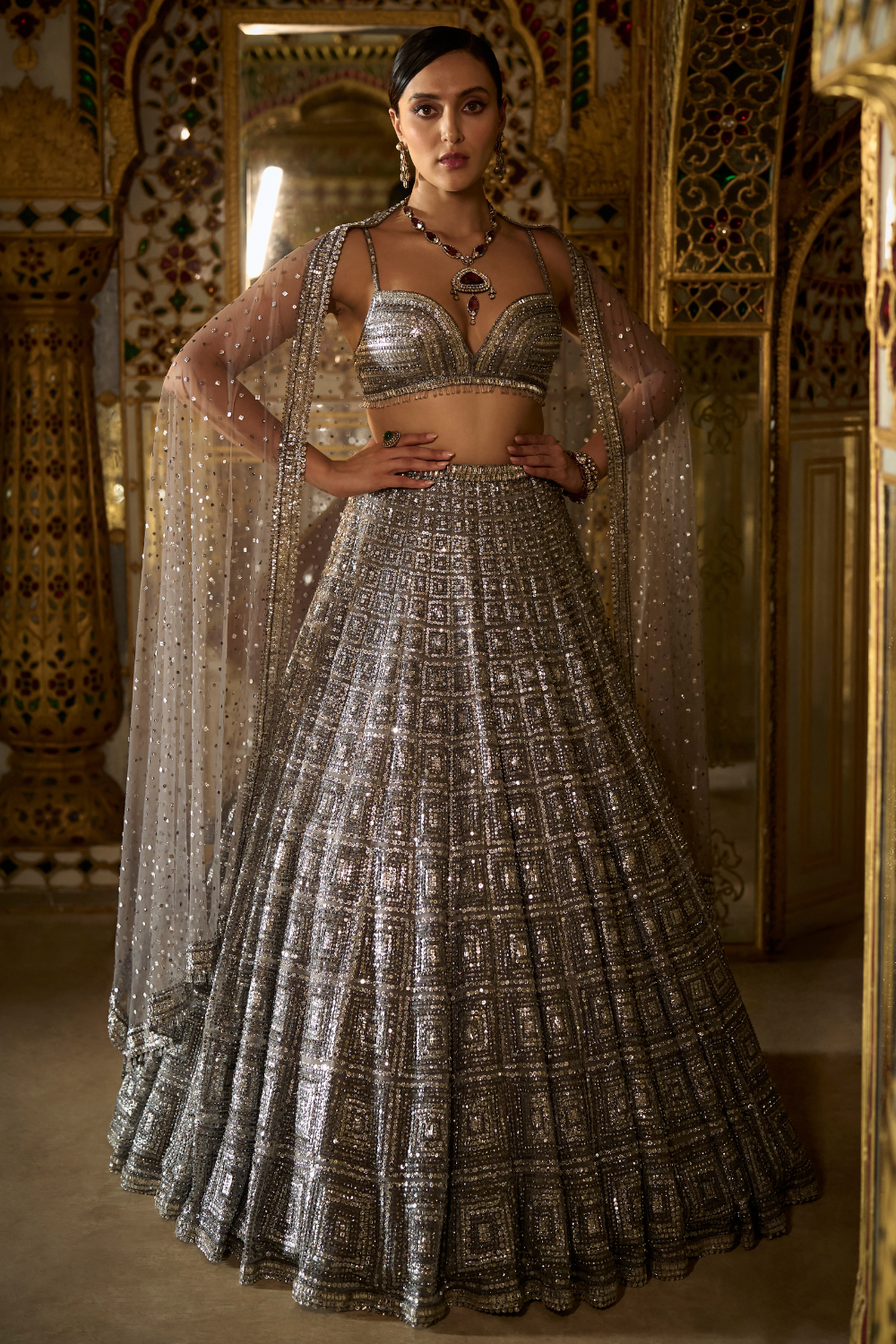 Charcoal Grey Sequin Lehenga Set