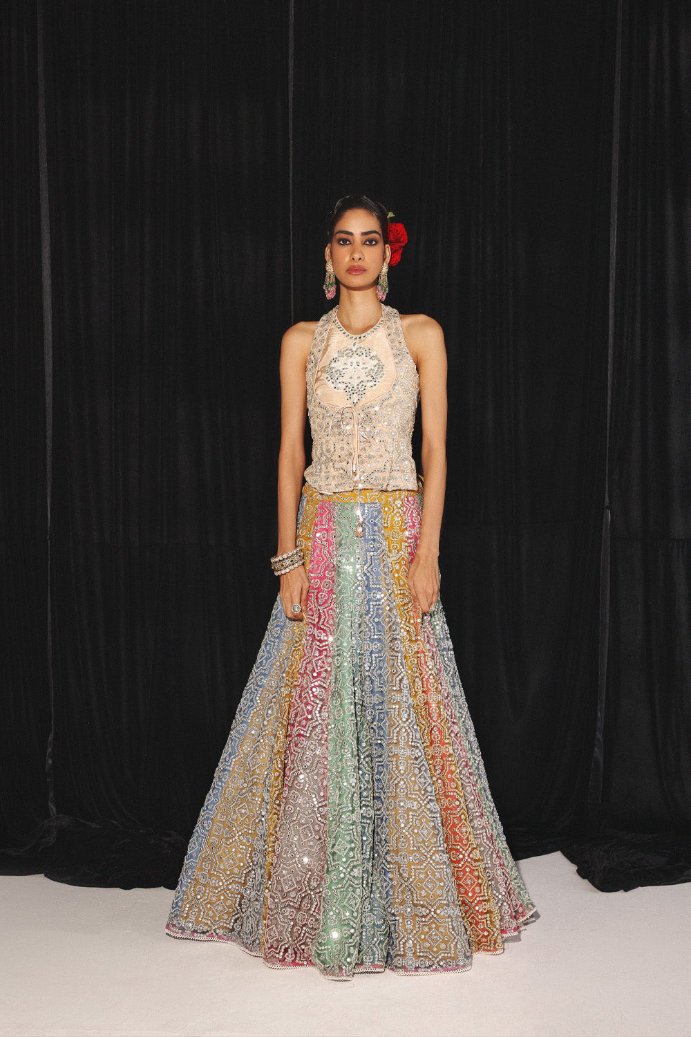 MIRRORWORK MULTI COLOR PANEL LEHENGA SET