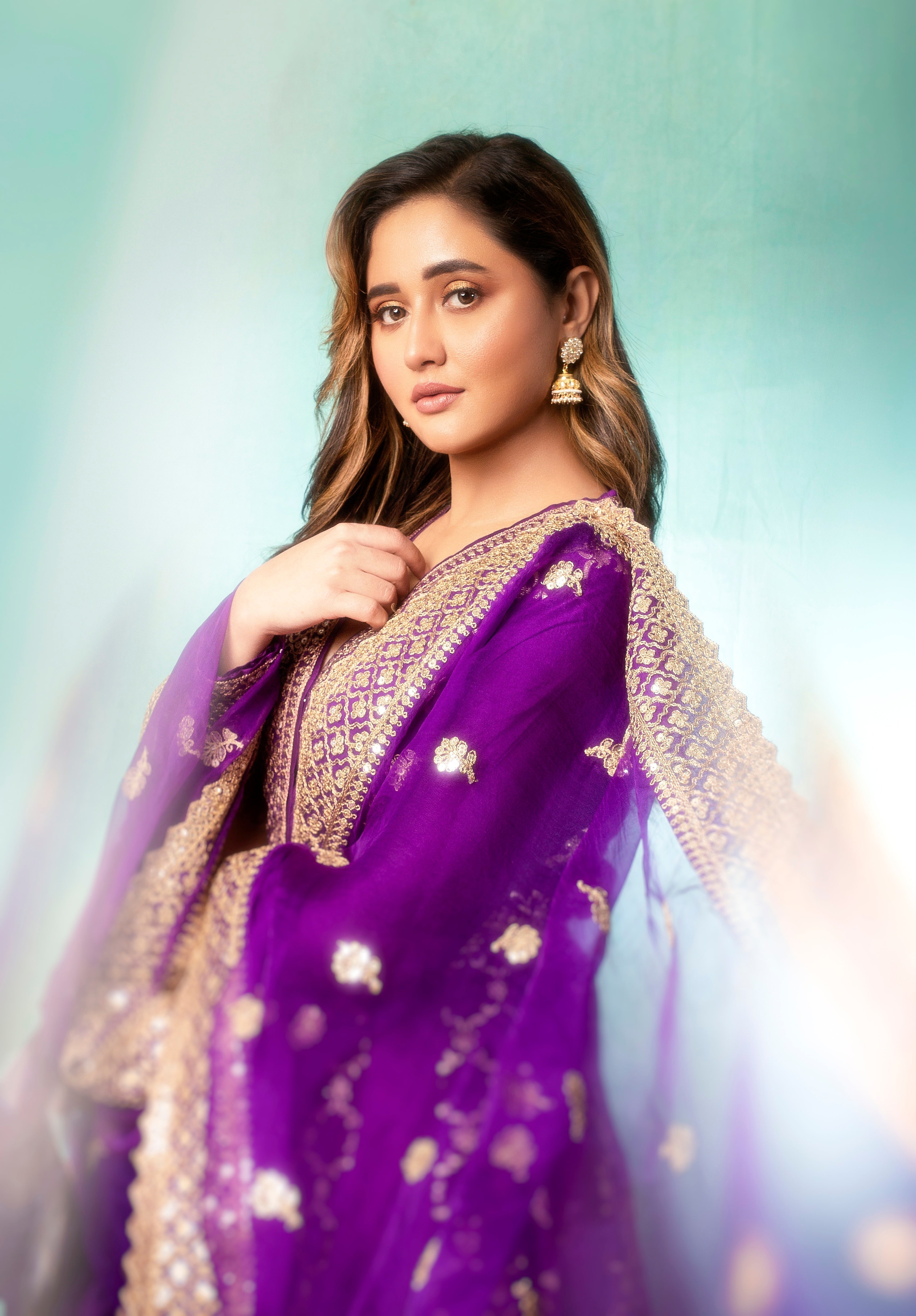 Rashmi Desai In Marigold Brocade FO With Sharara