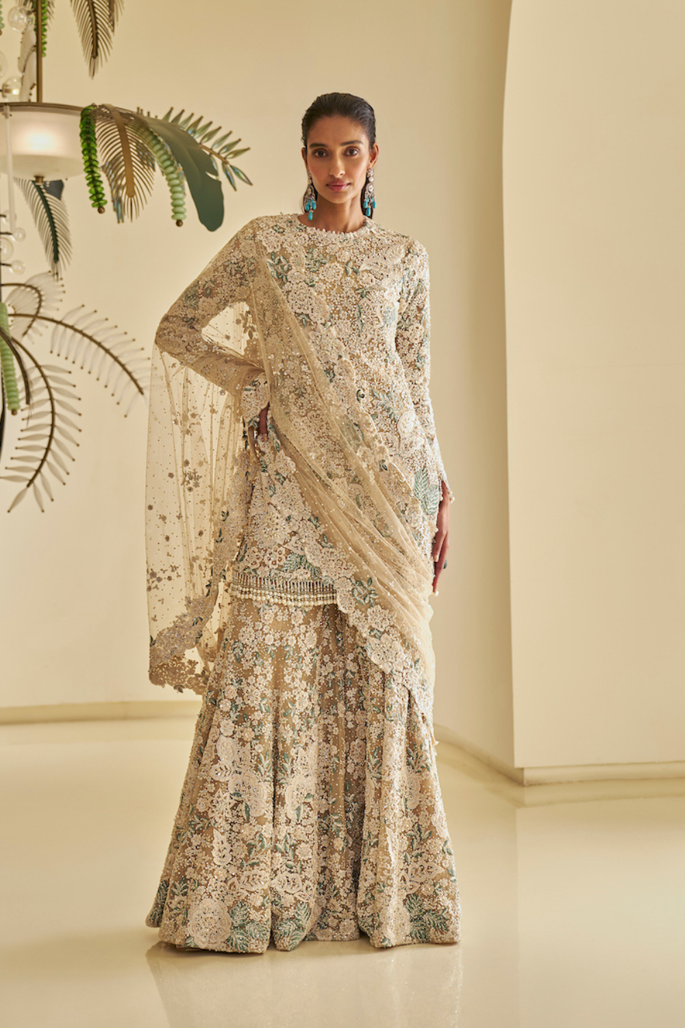 Nude Floral Sharara Set