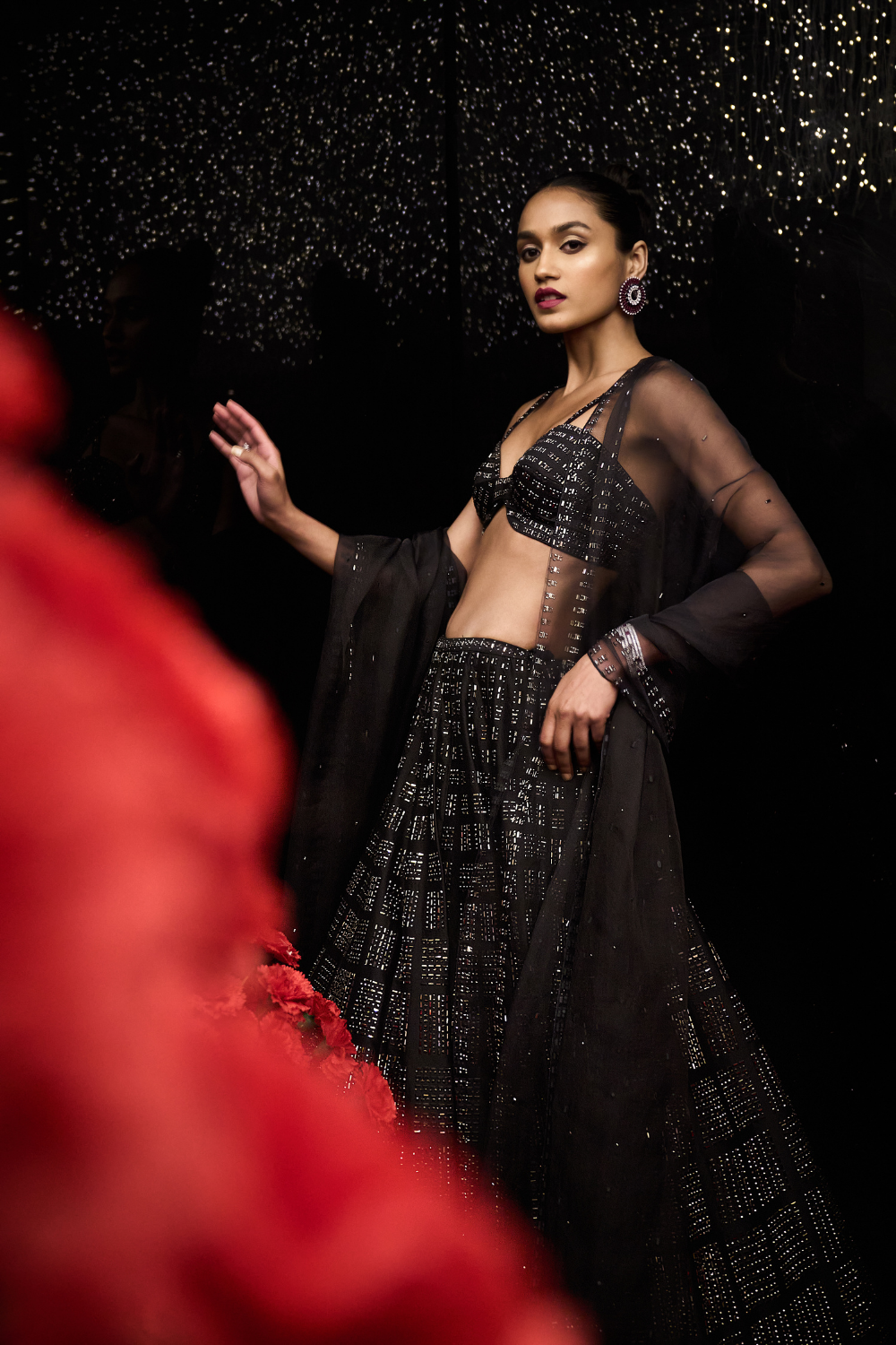 Kriti Sanon in Black Brick Crystal Lehenga Set