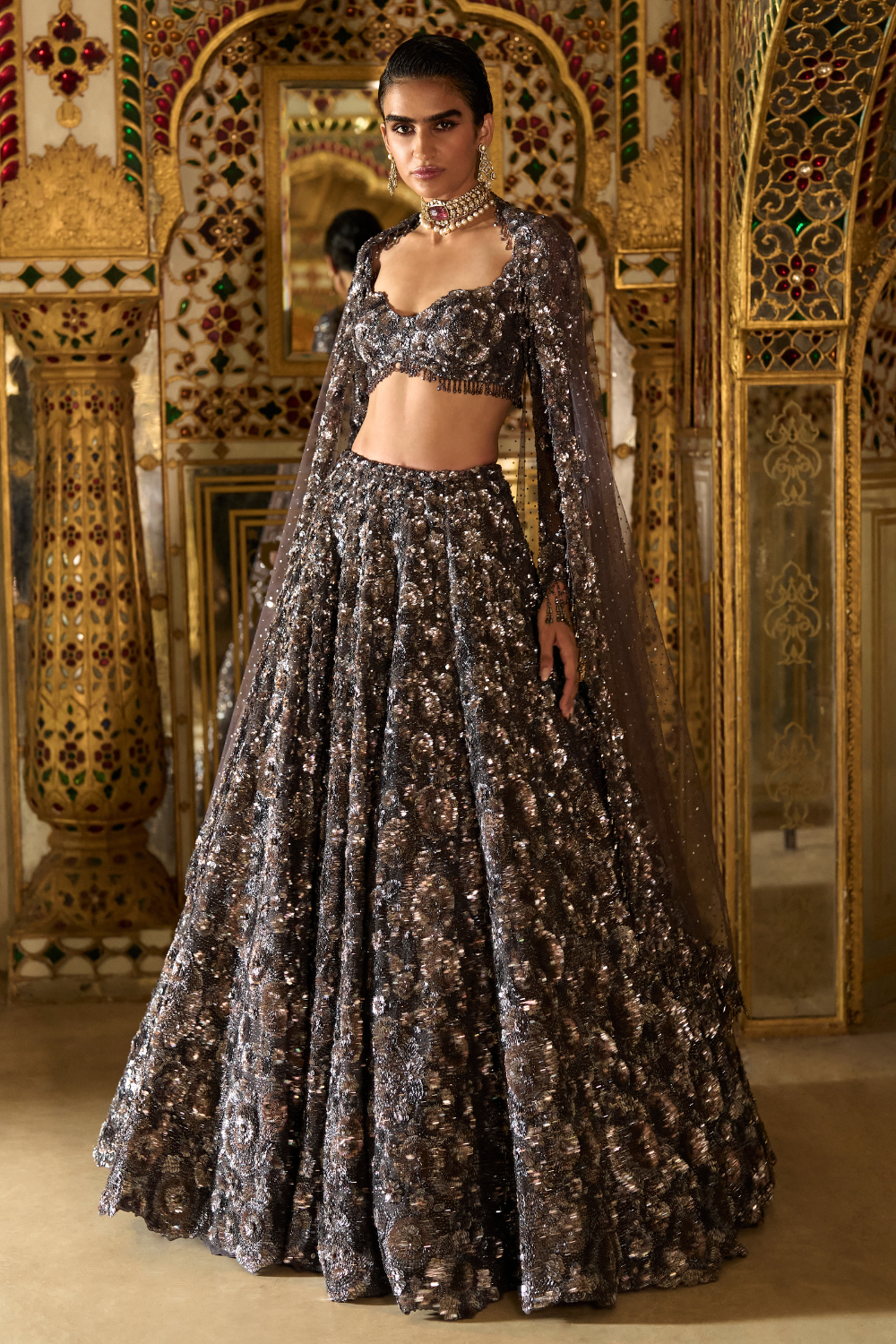 Charcoal Sequin Lehenga Set