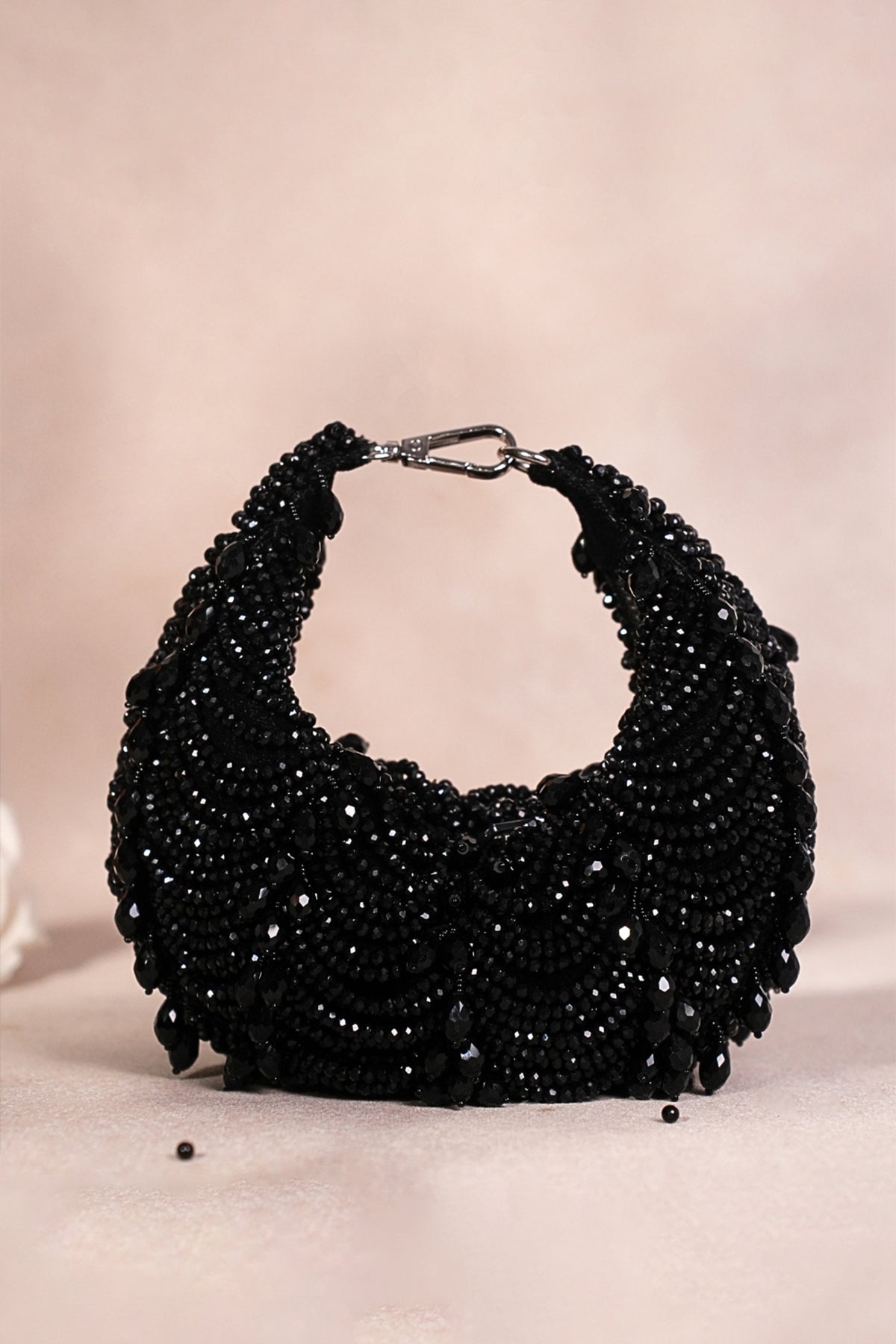 Liona Black Suede Embellished Hobo Bag
